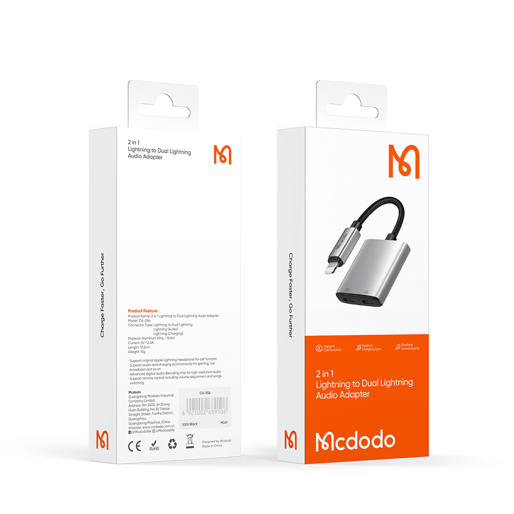 Lightning Audio Adapter - Lightning / Lightning McDodo CA-5560 Wales, Gray