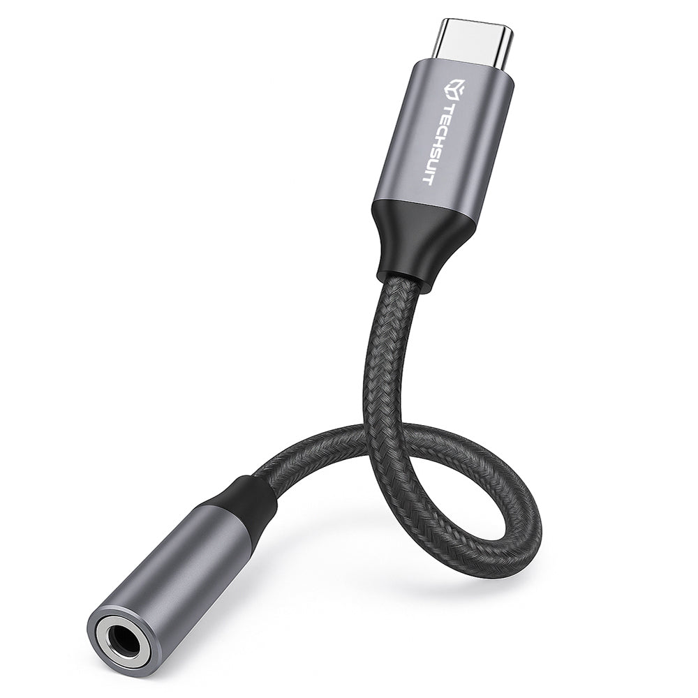USB-C to 3.5mm Audio Adapter Techsuit AC12 FuseXound, Gray, Set of 2 Pieces