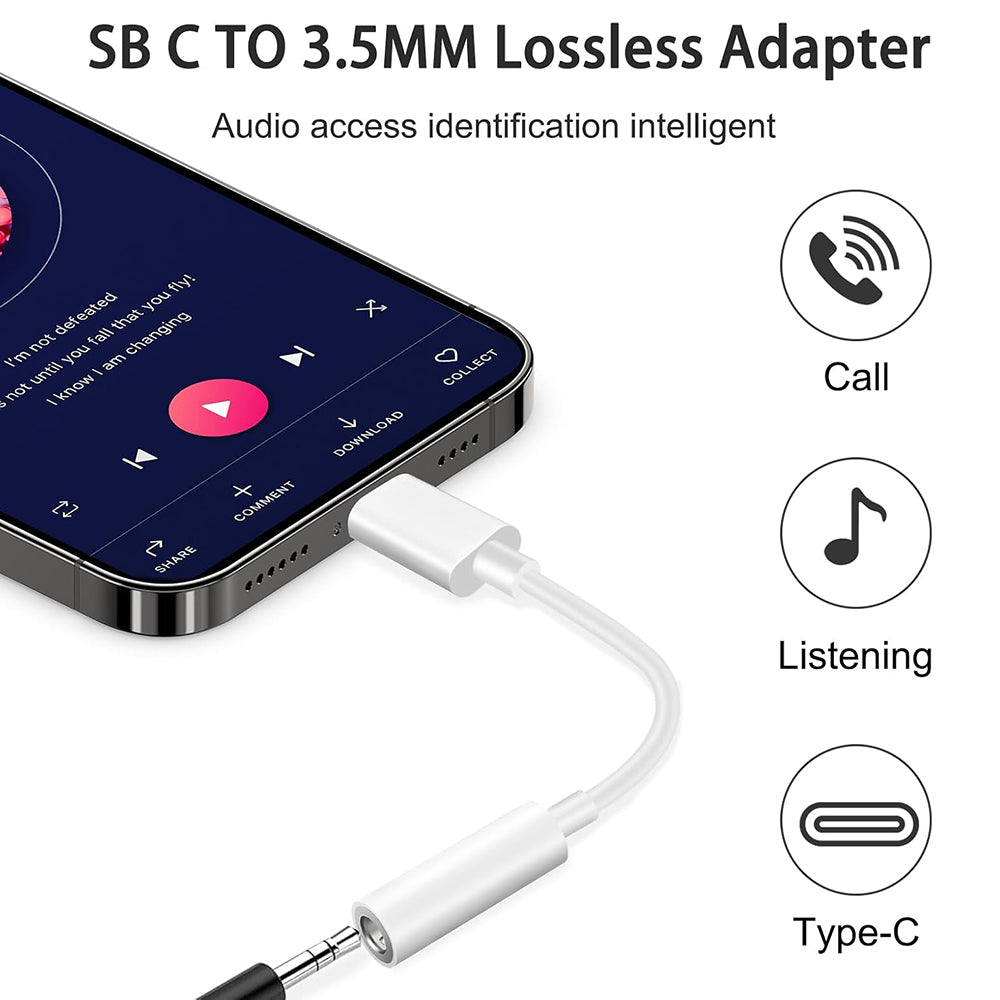 USB-C to 3.5mm Audio Adapter Techsuit AC18 MusicBox, White, Set of 2 Pieces