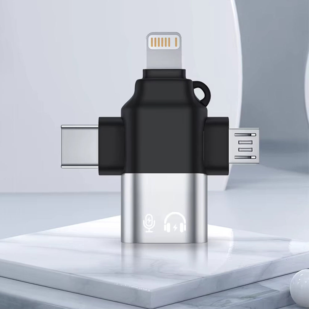 OTG Adapter Lightning / microUSB / USB-C - USB-A Techsuit A17 SoundVoltX, Black
