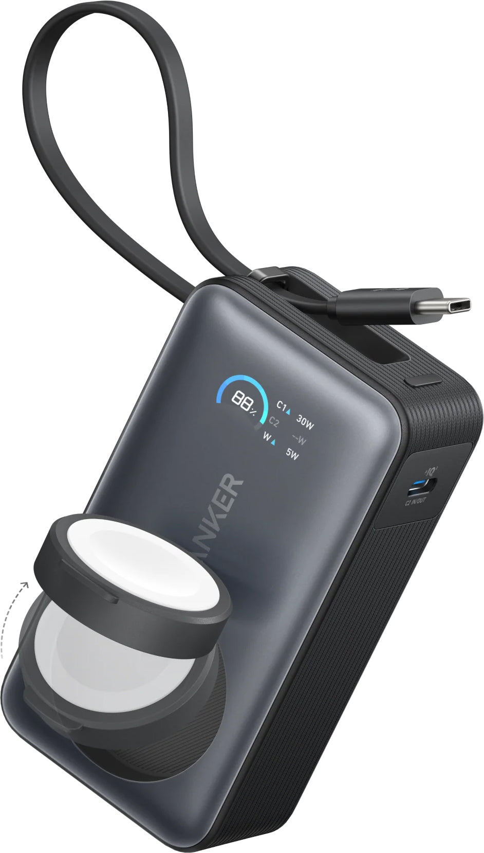Anker MagGo Wireless External Battery, 10000mAh, 35W, PD + QI, 1 x QI - 2 x USB-C, Black A1657011