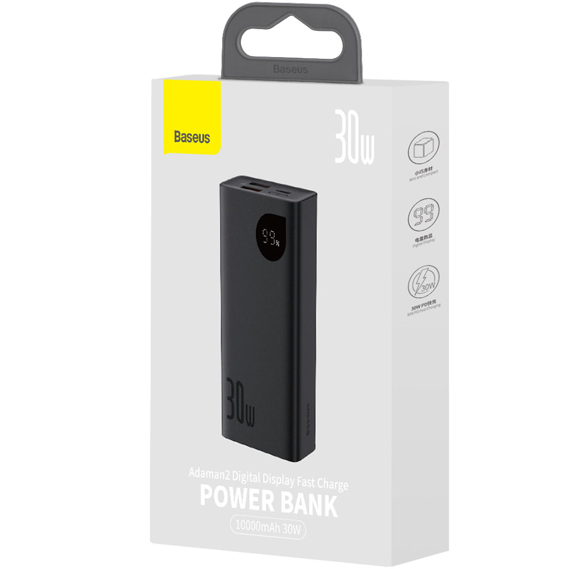 Baseus Adaman2 External Battery, 10000mAh, 30W, QC + PD, 1 x USB-C - 2 x USB-A, Black PPAD040101