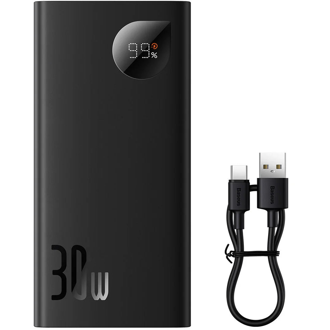 Baseus Adaman2 External Battery, 10000mAh, 30W, QC + PD, 1 x USB-C - 2 x USB-A, Black PPAD040101