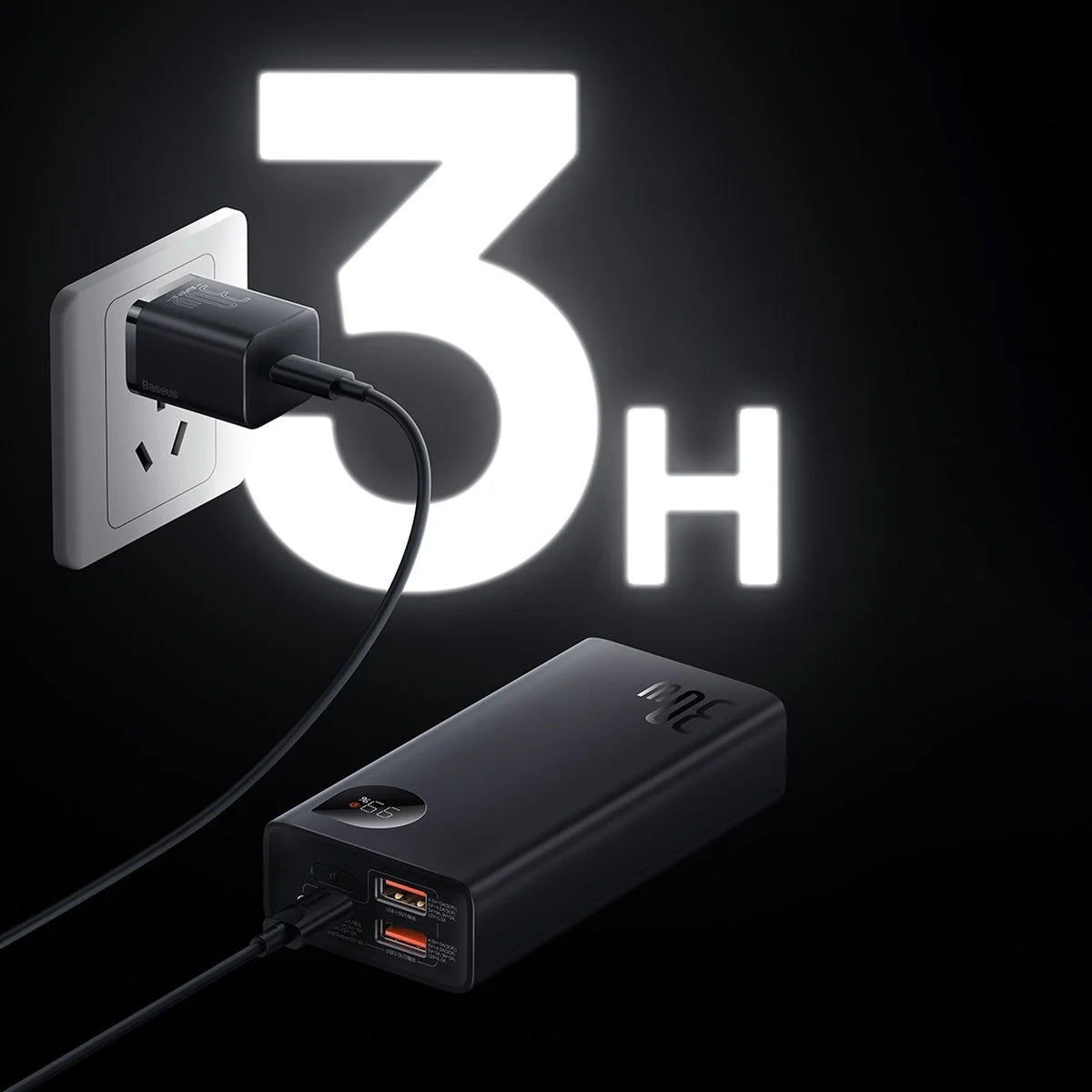 Baseus Adaman2 External Battery, 10000mAh, 30W, QC + PD, 1 x USB-C - 2 x USB-A, Black PPAD040101
