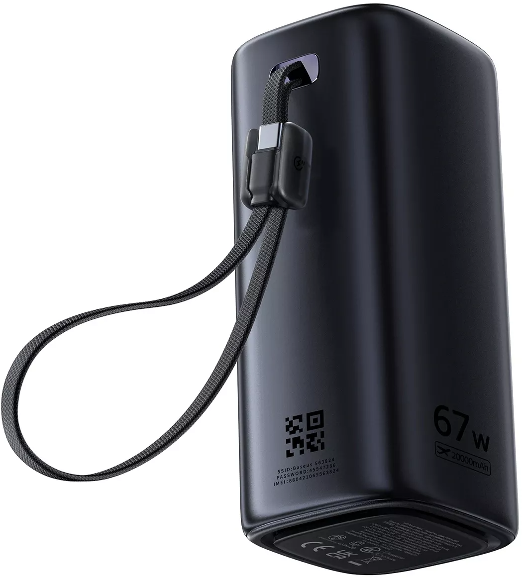 Baseus EnerGeek GX11 External Battery, 20000mAh, 67W, QC + PD, 1 x USB-A - 2 x USB-C, Black E0025701