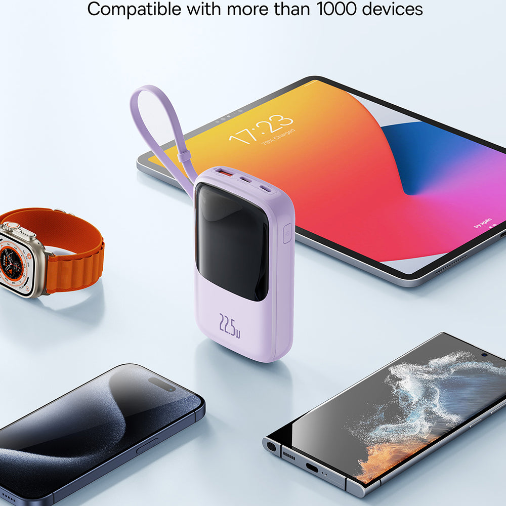 Baseus Qpow Pro+ External Battery, 10000mAh, 22.5W, QC + PD, 1 x USB-A - 2 x USB-C, Purple P10067101513-00