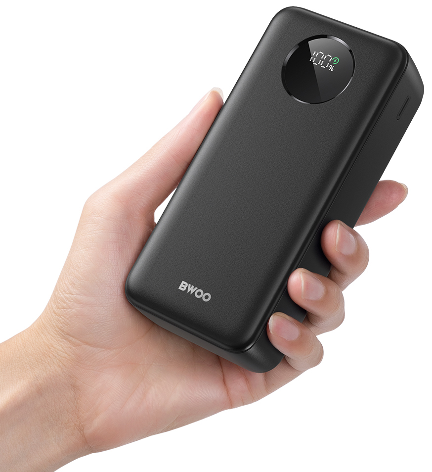 External Battery BWOO BO-P64, 30000mAh, 22.5W, QC + PD, 1 x USB-C - 2 x USB-A, Black