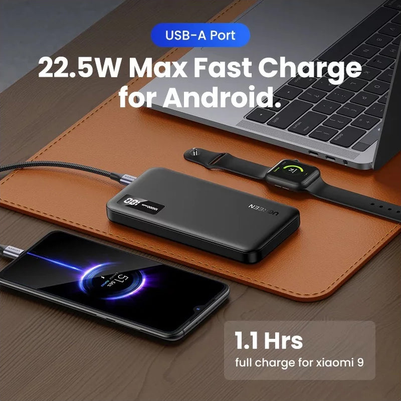 UGREEN PB311 External Battery, 10000mAh, 22.5W, QC + PD, 1 x USB-C - 2 x USB-A, Black