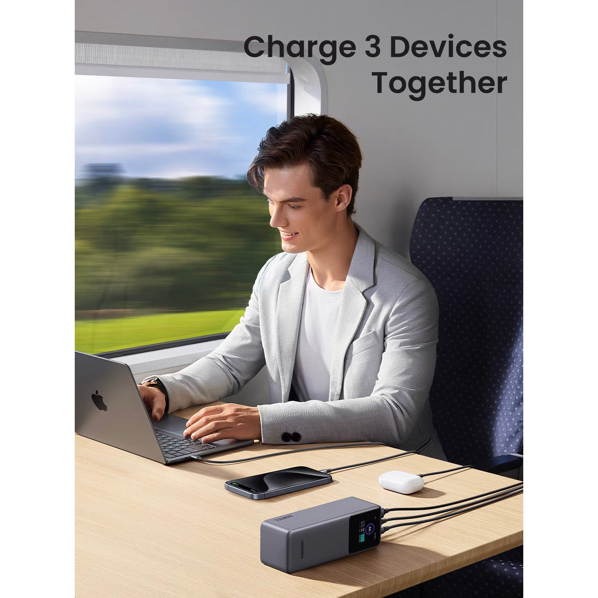 UGREEN PB722 External Battery, 25000mAh, 200W, QC + PD, 1 x USB-A - 2 x USB-C, Gray