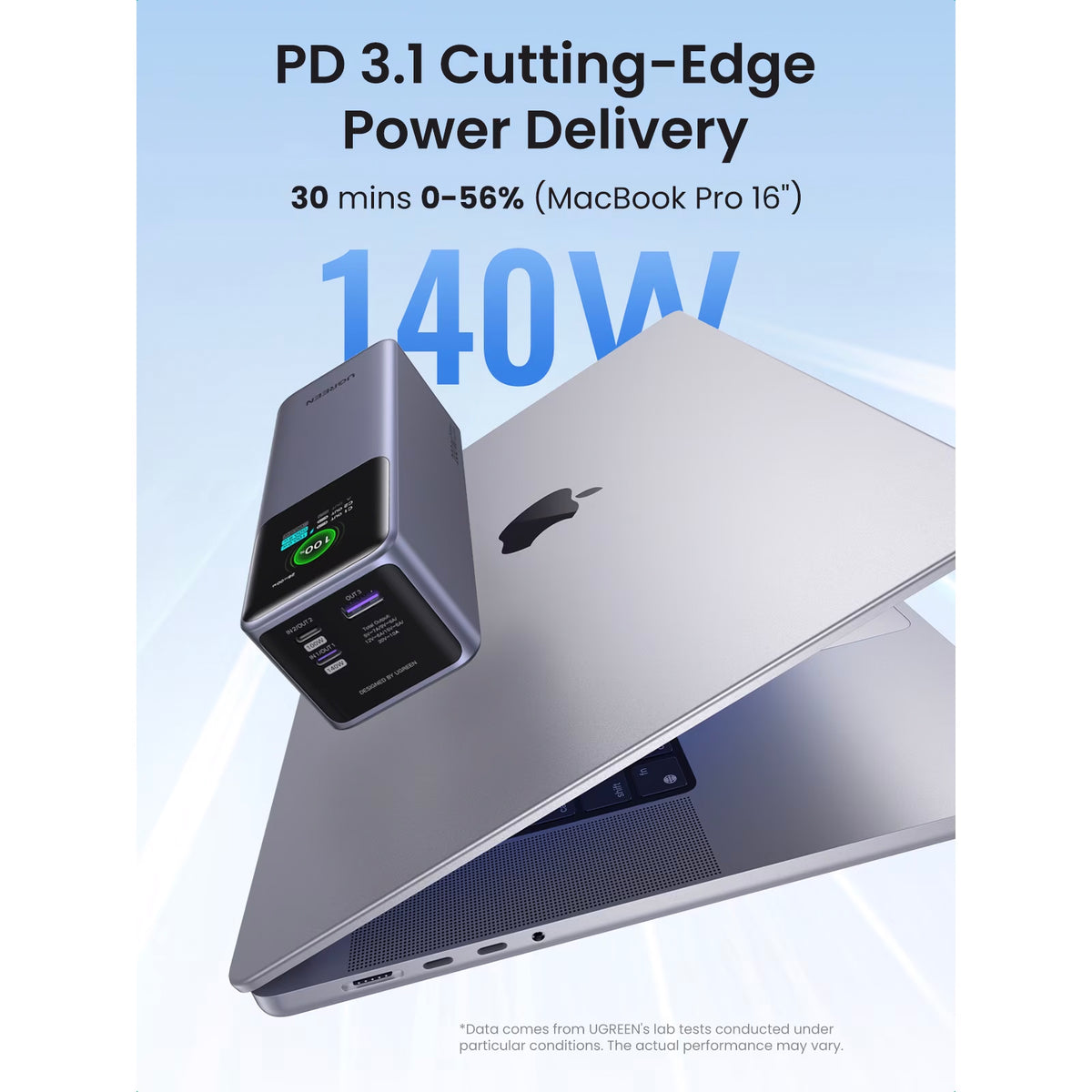UGREEN PB722 External Battery, 25000mAh, 200W, QC + PD, 1 x USB-A - 2 x USB-C, Gray