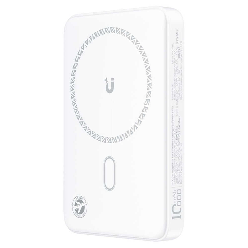 Acefast M26 Wireless External Battery, 10000mAh, 20W, PD + FQI, 1 x QI - 1 x USB-C, White