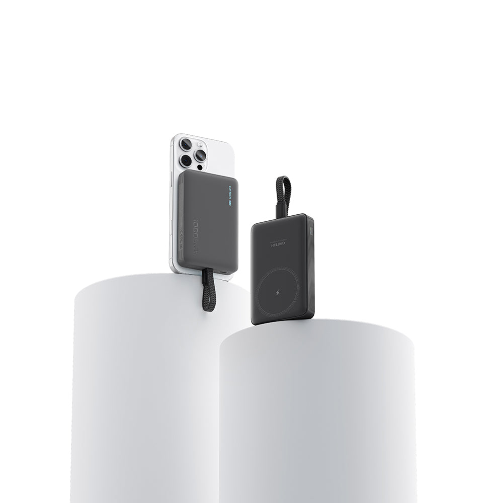 Cuktech WPB100L Wireless External Battery, 10000mAh, 22.5W, PD + FQI, 1 x QI - 2 x USB-C, Black CKWPB100LGLBK