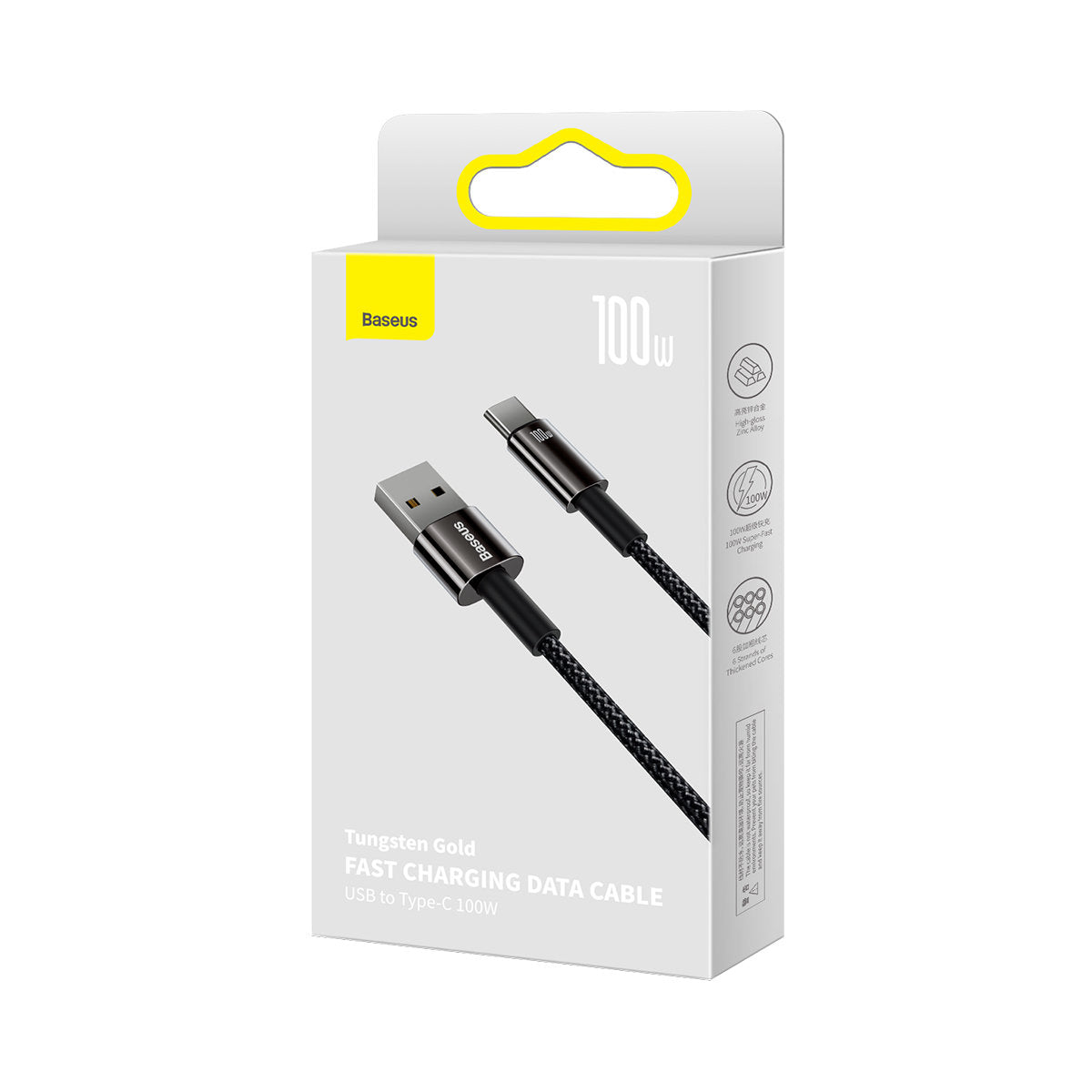 Data and Charging Cable USB-A - USB-C Baseus Tungsten Tungsten Gold, 100W, 1m, Black CAWJ000001
