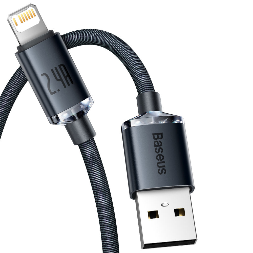 USB-A to Lightning Data and Charging Cable - Baseus Crystal Shine Series, 20W, 1.2m, Black