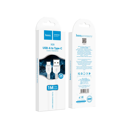 USB-A to USB-C Data and Charging Cable HOCO Flash X20, 18W, 1m, White