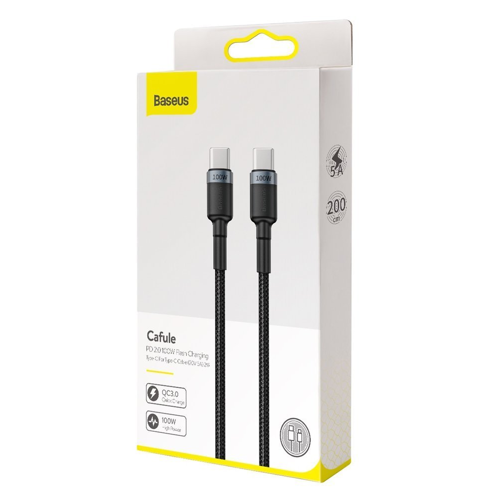 USB-C Data and Charging Cable - USB-C Baseus Cafule, 100W, 2m, Gray CATKLF-ALG1