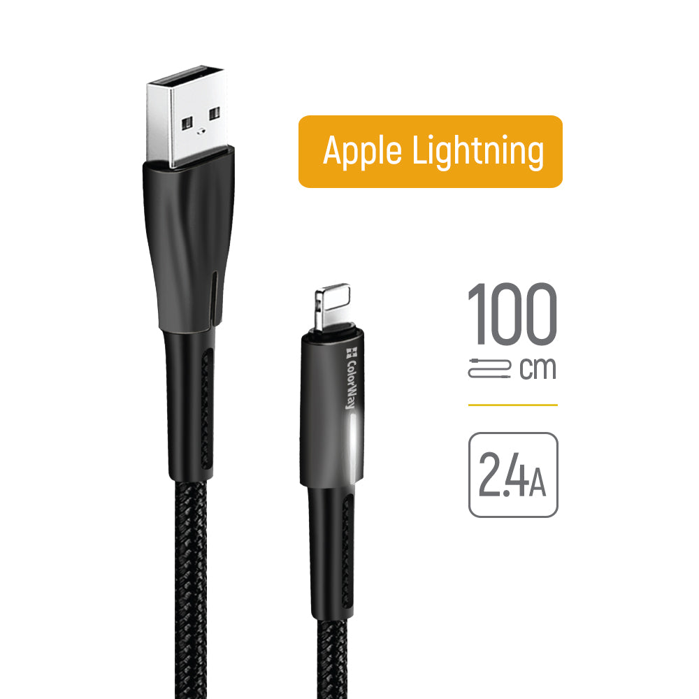 USB-A to Lightning Data and Charging Cable ColorWay CW-CBUL035, 18W, 1m, Black