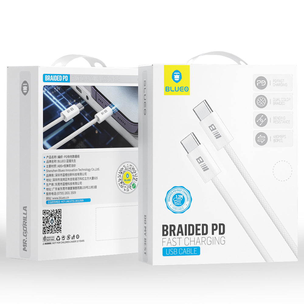 USB-C Data and Charging Cable - USB-C Blueo, 100W, 1.2m, White