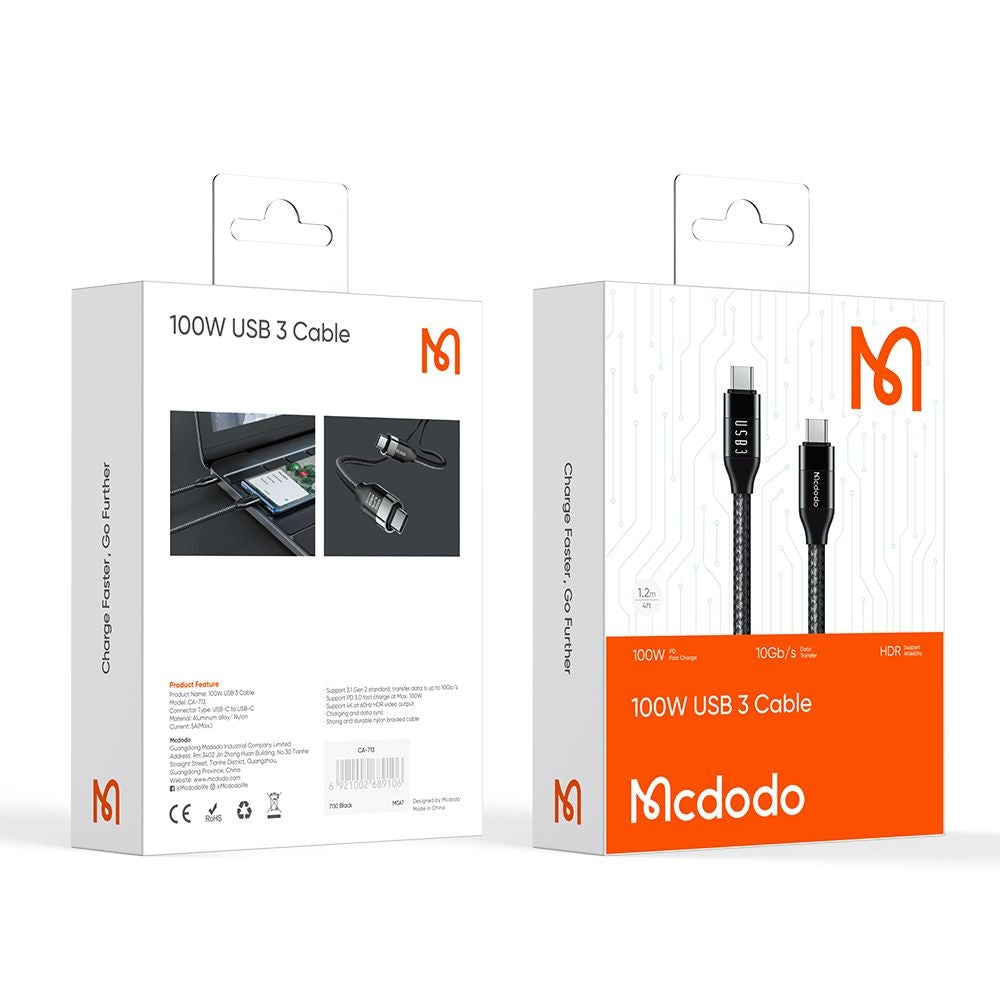 USB-C Data and Charging Cable - USB-C McDodo CA-7132, 100W, 1.2m, Black