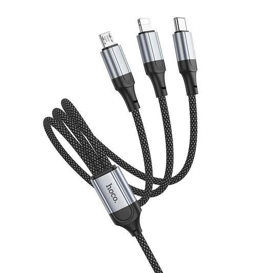 USB-A Charging Cable - Lightning / microUSB / USB-C HOCO X102 3in1, 18W, 1m, Black