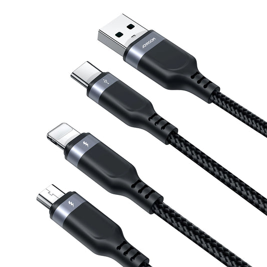 USB-A Charging Cable - Lightning / microUSB / USB-C Joyroom S-A18 3in1, 20W, 1.2m, Black