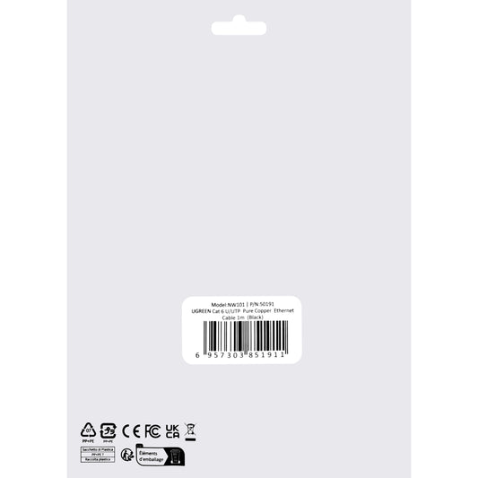 Network Cable UGREEN NW101, UTP, Cat6, 1m, Black