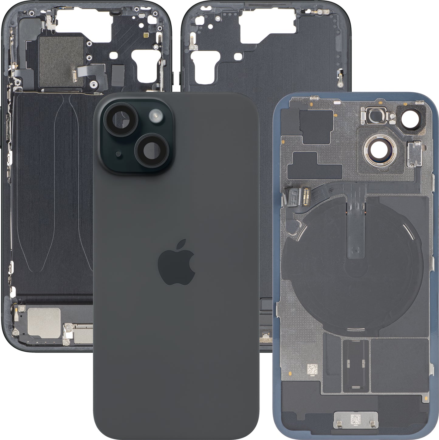 Apple iPhone 15 Battery Cover, With Middle Frame, Full Parts, Black, Swap