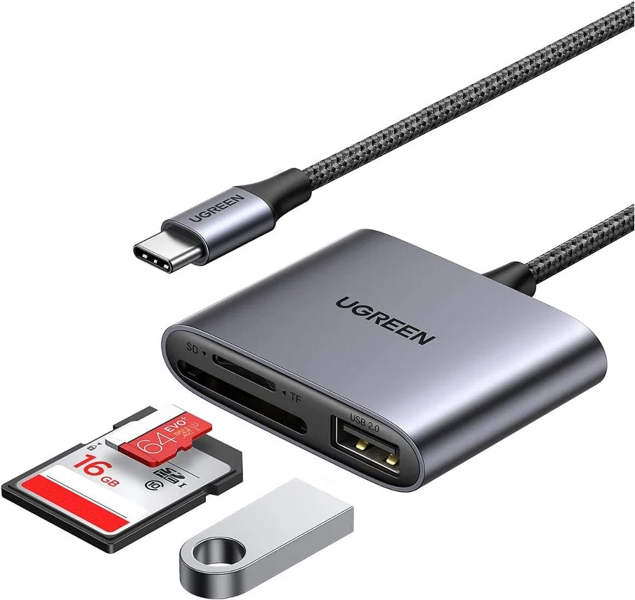 UGREEN CM387 USB-C Card Reader, USB-A (OTG) - SD - microSD, Black