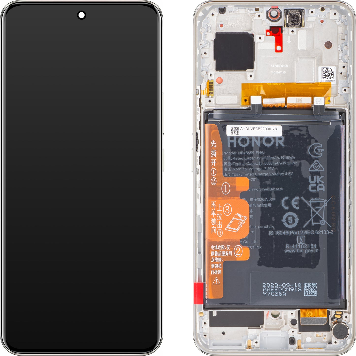 Touchscreen Display Honor 90, with Frame and Battery, Silver (Diamond Silver), Service Pack 0235AGDR