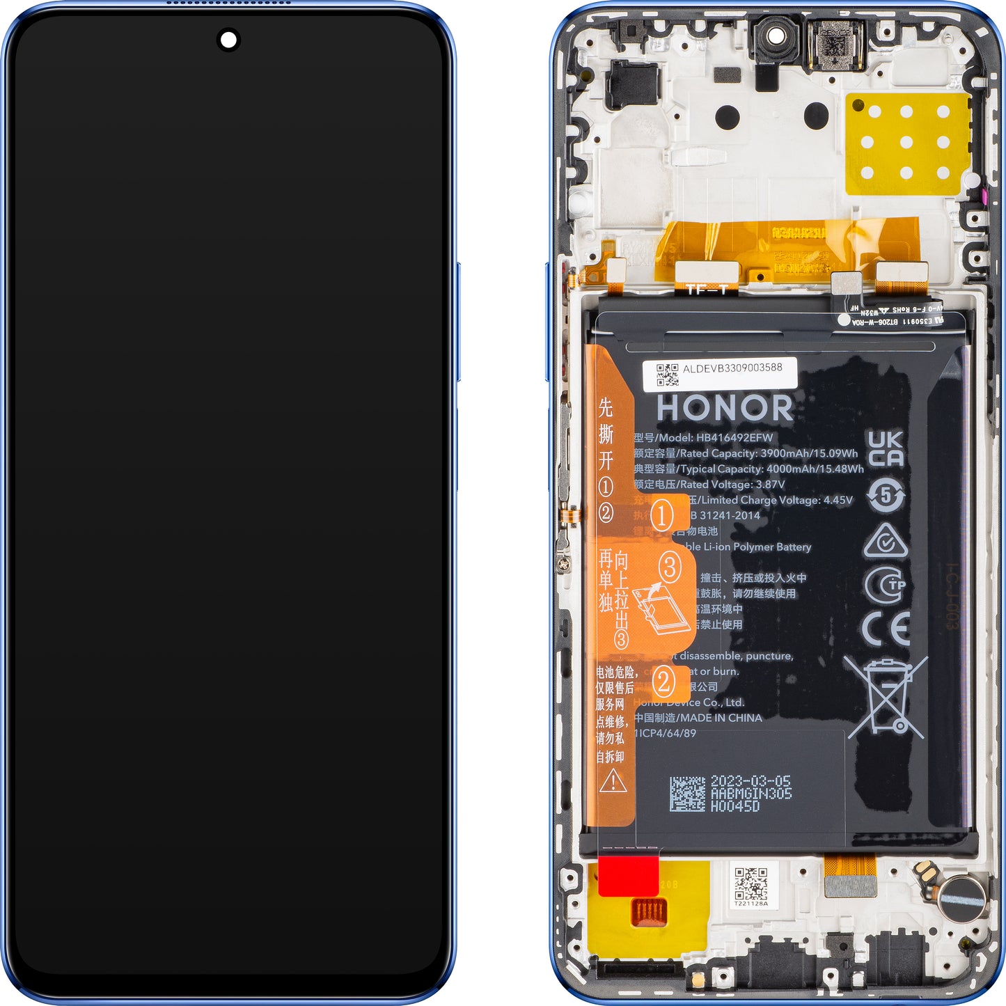 Touchscreen Display Honor X8 4G, with Frame and Battery, Blue (Ocean Blue), Service Pack 0235ACDR