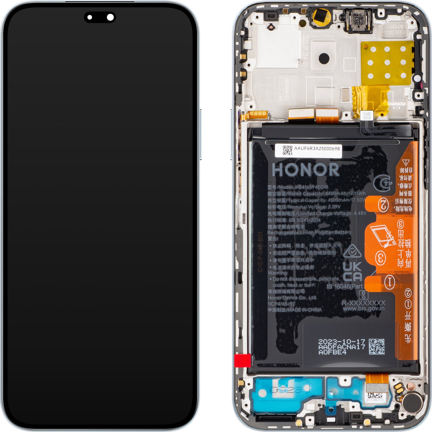 Honor 200 Lite / X8b Display with Touchscreen, Frame and Battery, Silver (Titanium Silver), Service Pack 0235AHGE