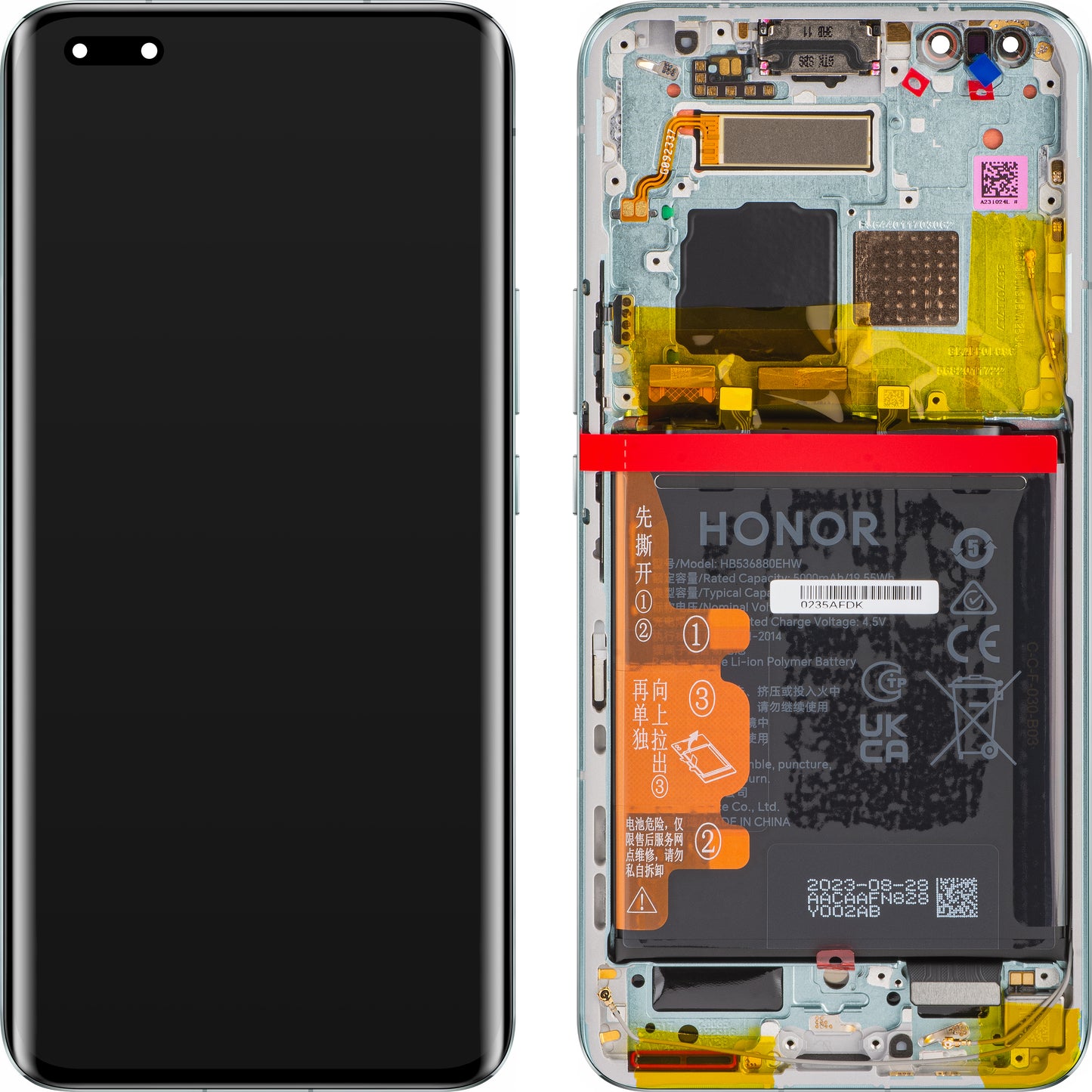 Display with Touchscreen Honor Magic5 Pro, with Frame and Battery, Meadow Green, Service Pack 0235AFDK