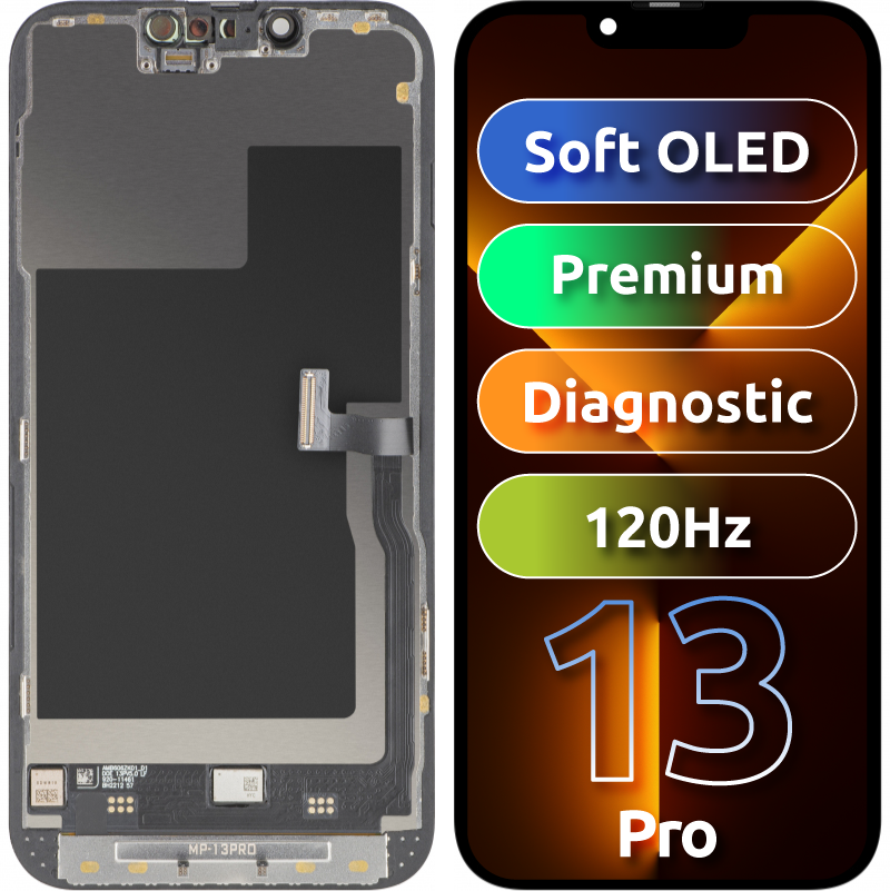 MP Touchscreen Display compatible with Apple iPhone 13 Pro, with Frame, Premium Soft OLED FHD 120Hz Diagnostic Version, Black