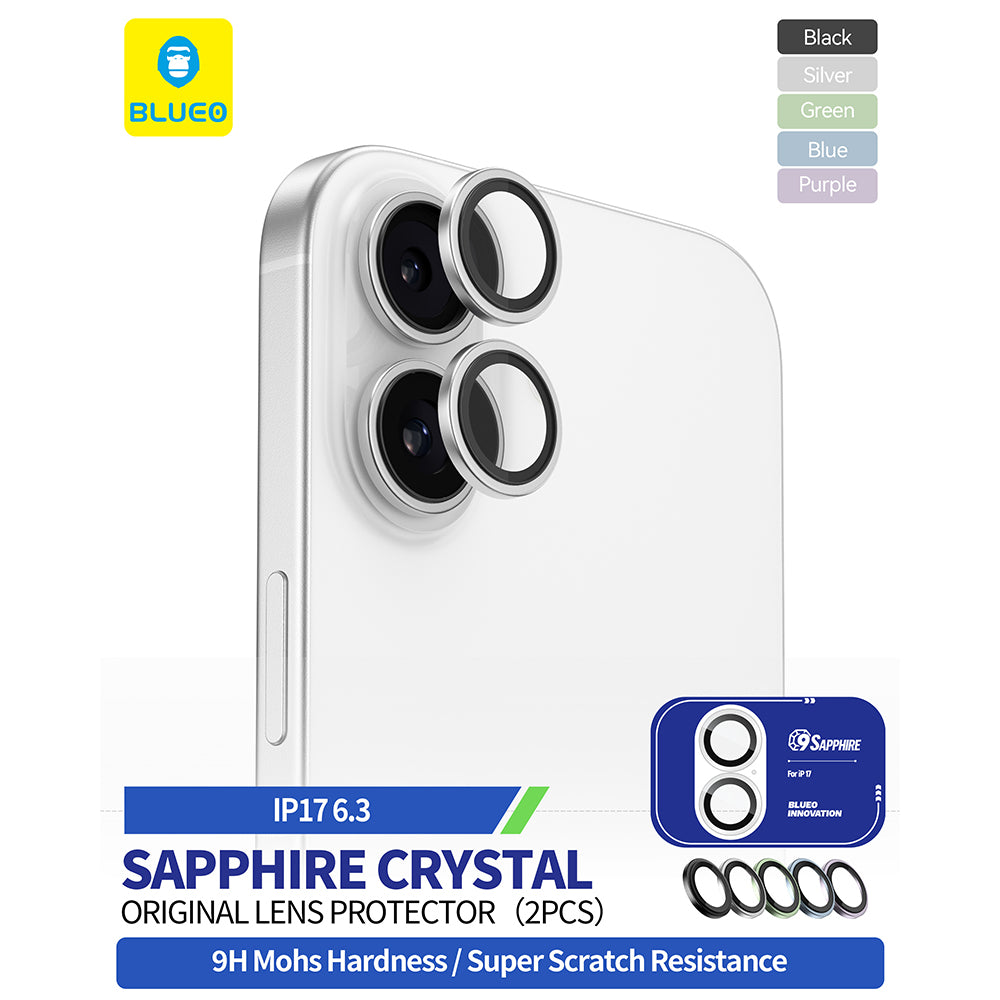Blueo Sapphire Crystal Rear Camera Protection Film for Apple iPhone 17, Tempered Glass, Black