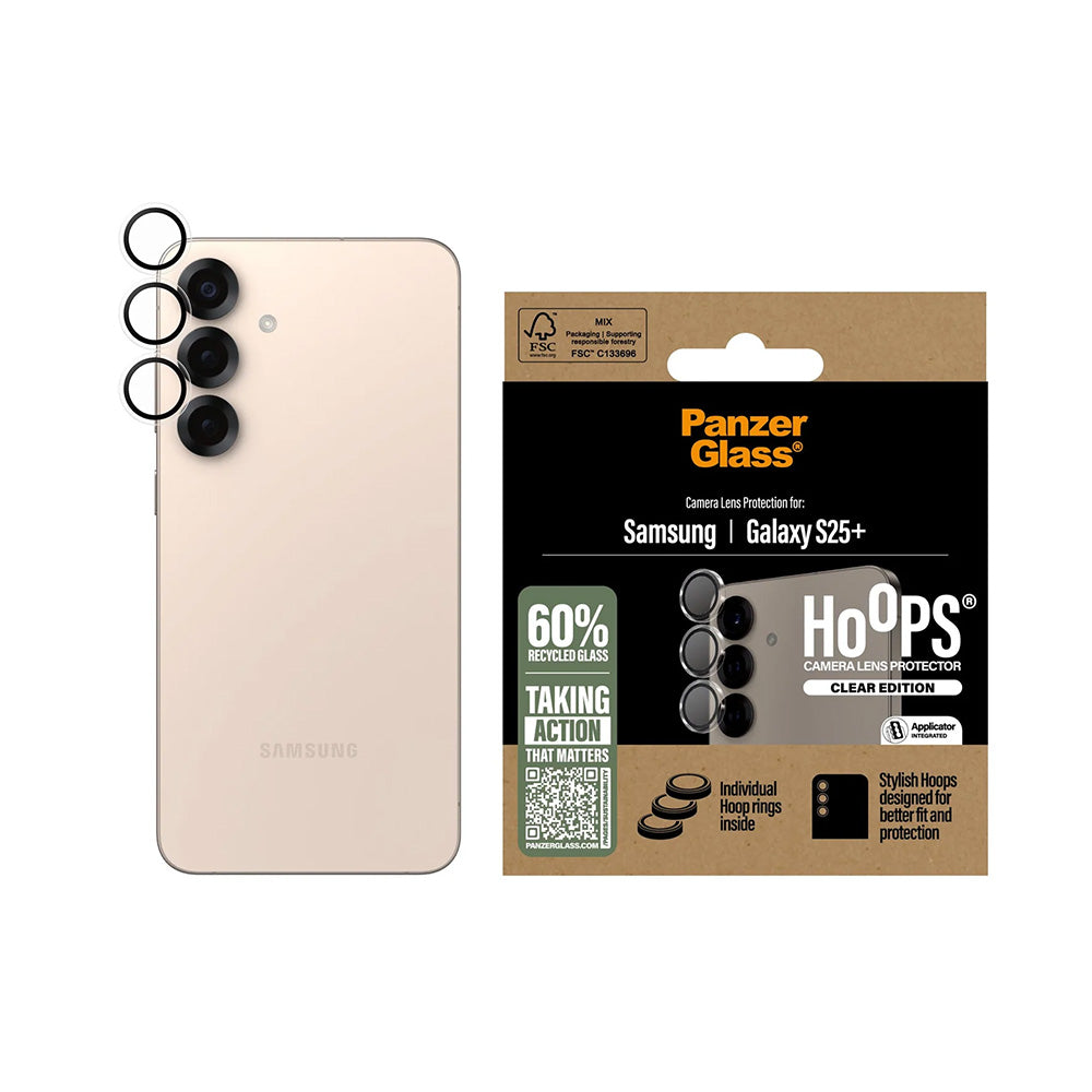 PanzerGlass Hoops Rear Camera Protection Film for Samsung Galaxy S25+ S936, Tempered Glass, Transparent