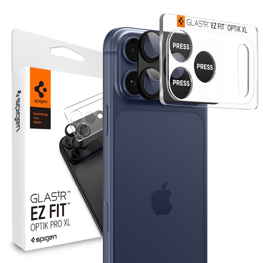 Spigen GlastR EZ FIT Optik Pro XL Rear Camera Protector for Apple iPhone 17 Pro Max, Tempered Glass, Black AGL10649