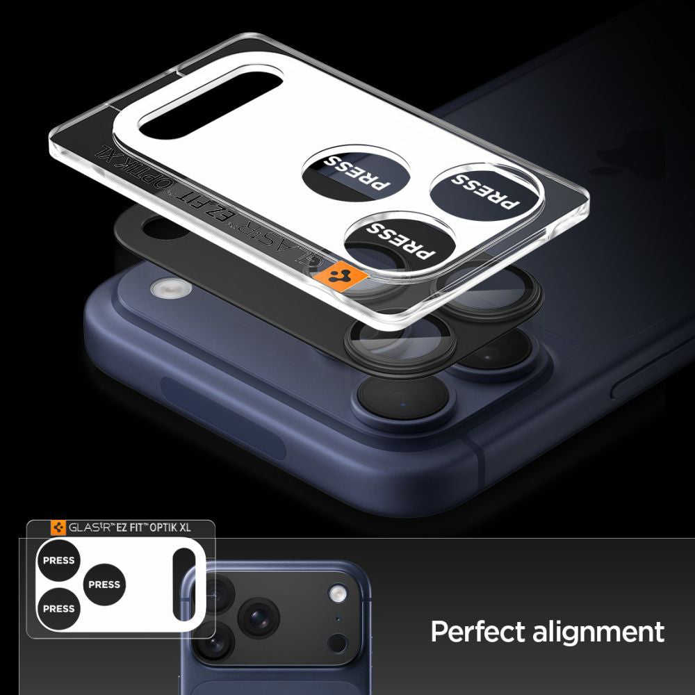 Back Camera Protection Film Spigen GlastR EZ FIT Optik Pro XL for Apple iPhone 17 Pro, Tempered Glass, Black AGL10644