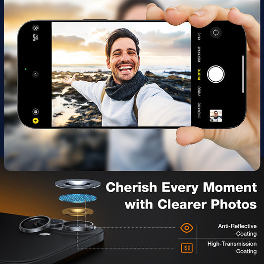 Torras Lensguard Rear Camera Protection Film for Apple iPhone 16 Plus / 16, Tempered Glass, Black