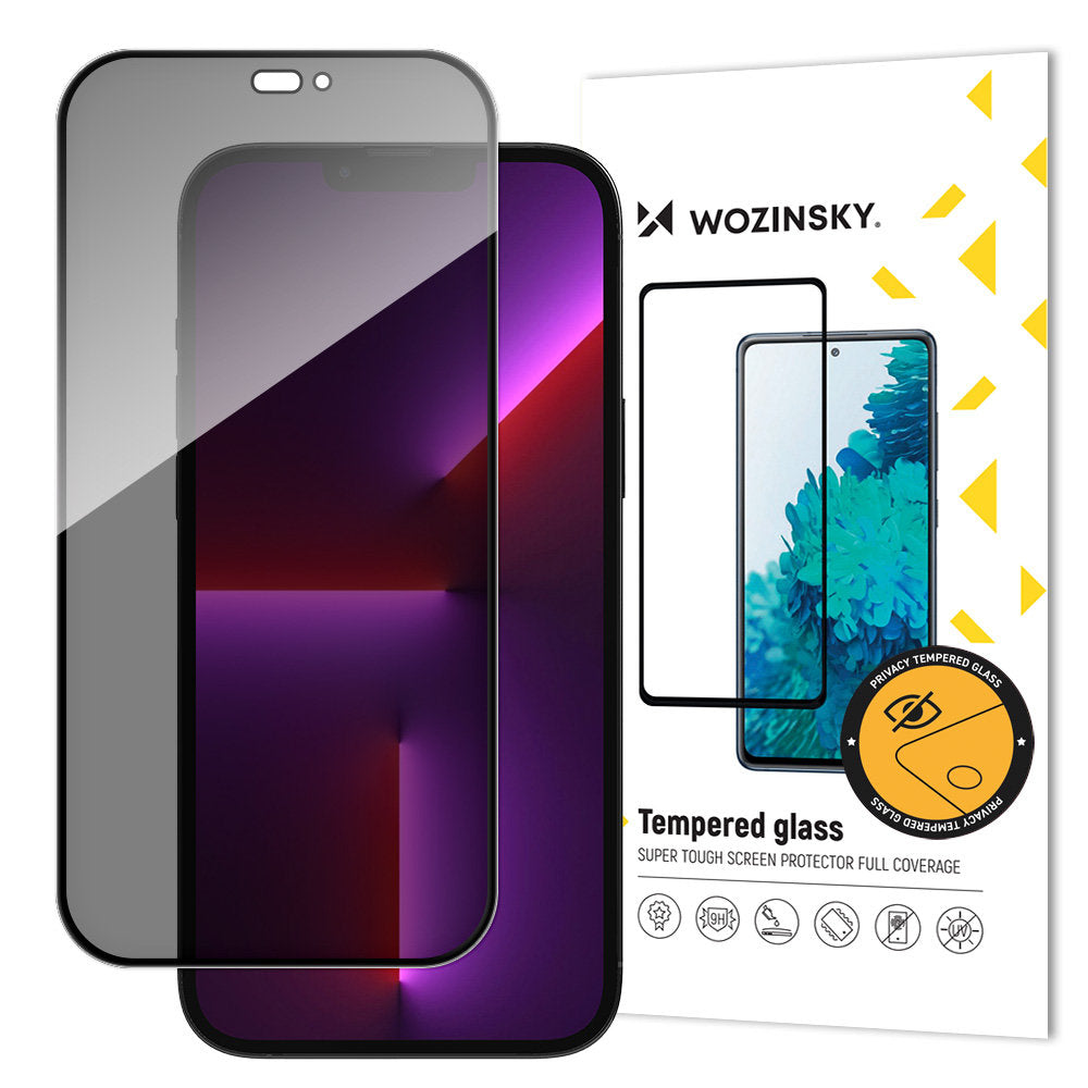 WZK AntiSpy Privacy Screen Protector for Apple iPhone 15 Pro Max, Glass Protected, Full Glue