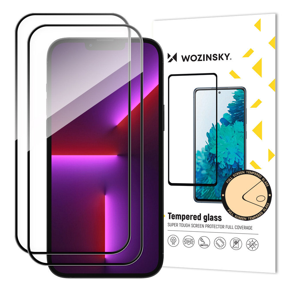 WZK Screen Protector for Apple iPhone 15 Pro, Shielded Glass, Full Glue, Set 2 pieces, Case Friendly, Black