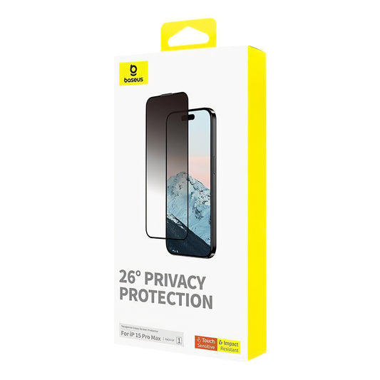 Privacy Screen Protector Baseus Diamond for Apple iPhone 15 Pro Max, Glass Protected, Full Glue P60057405203-03