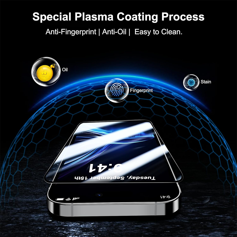 Blueo Anti-Broken Screen Protector Film for Apple iPhone 16 Plus / 15 Plus / 14 Pro Max, Tempered Glass, Full Glue, Black
