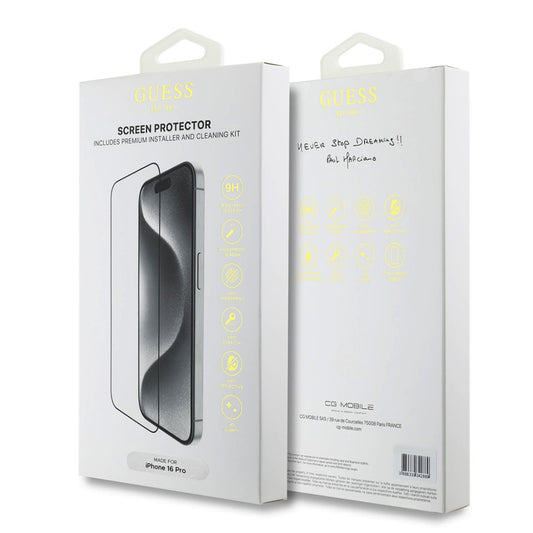 Guess Classic Outline Screen Protector for Apple iPhone 16 Pro Max, Tempered Glass, Full Glue, 2.5D, Black GUTGP16XBOKGCIT