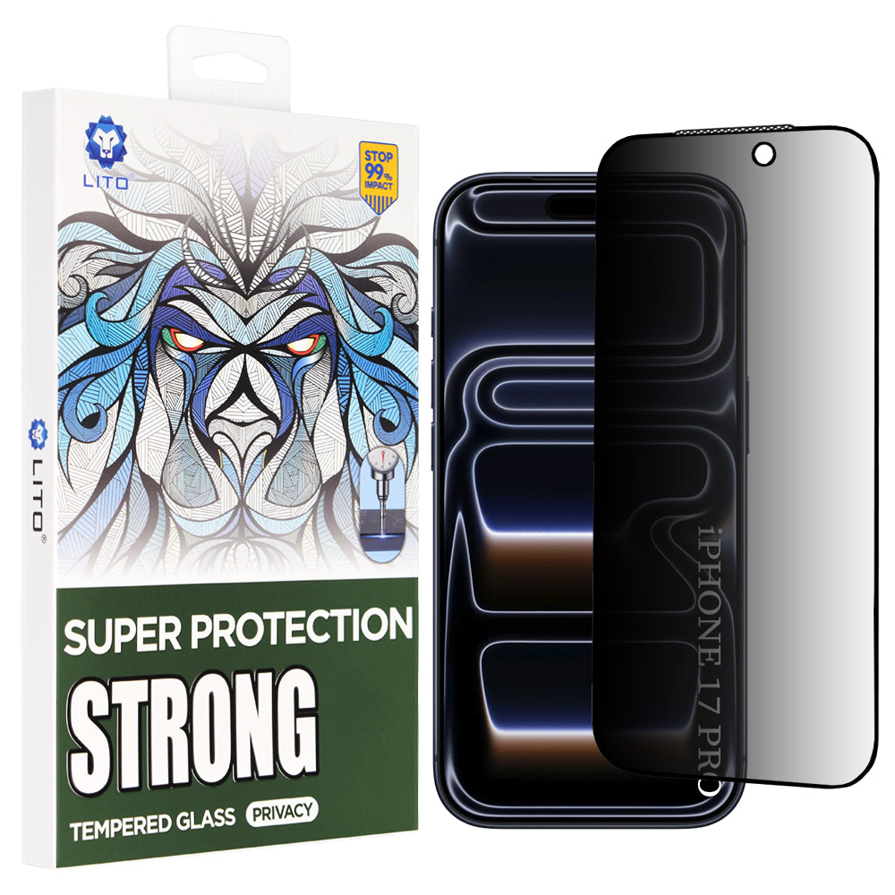 Privacy Screen Protector Lito D+ Max Strong for Apple iPhone 17 Pro, Tempered Glass, Full Glue