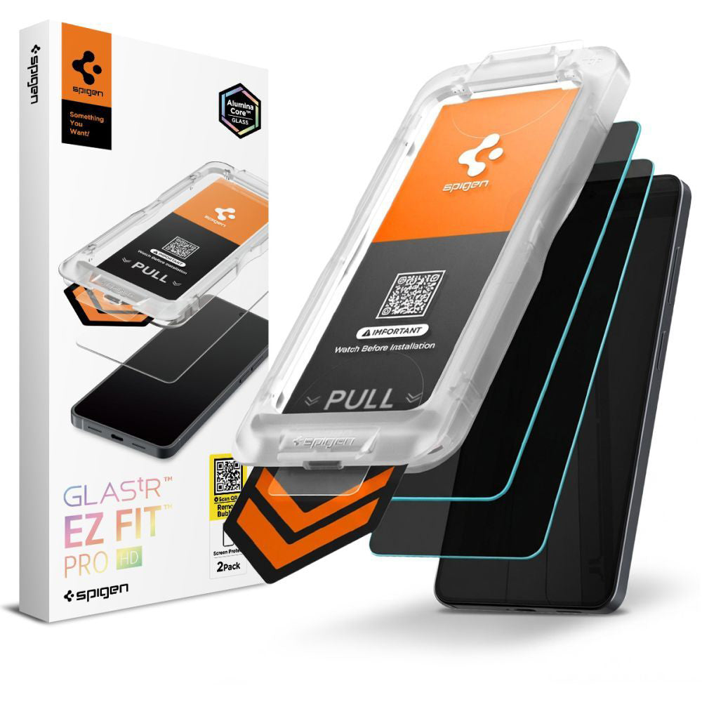 Spigen GlastR EZ FIT Pro HD Privacy Screen Protector for Samsung Galaxy S26 Plus S947, Tempered Glass, Full Glue, Set of 2 pieces AGL11085