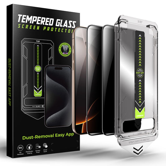 Privacy Screen Protector Techsuit TitanGlass for Apple iPhone 17 / 16 Pro, Tempered Glass, Full Glue, Set of 2 Pieces