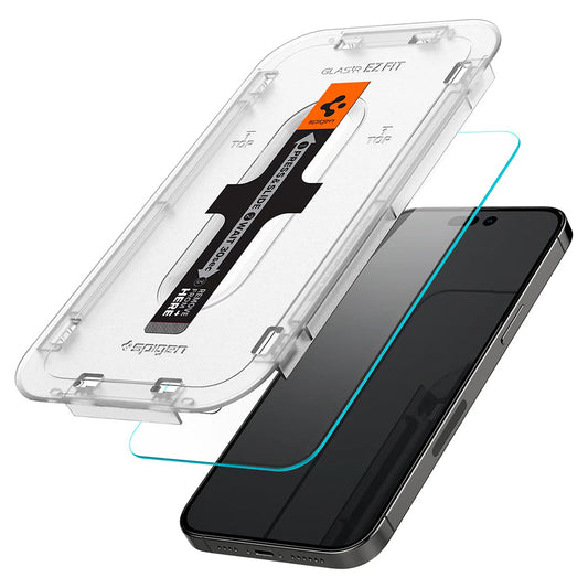 Spigen GlastR EZ FIT Screen Protector for Apple iPhone 14 Pro, Tempered Glass, Full Glue, Set of 2 Pieces