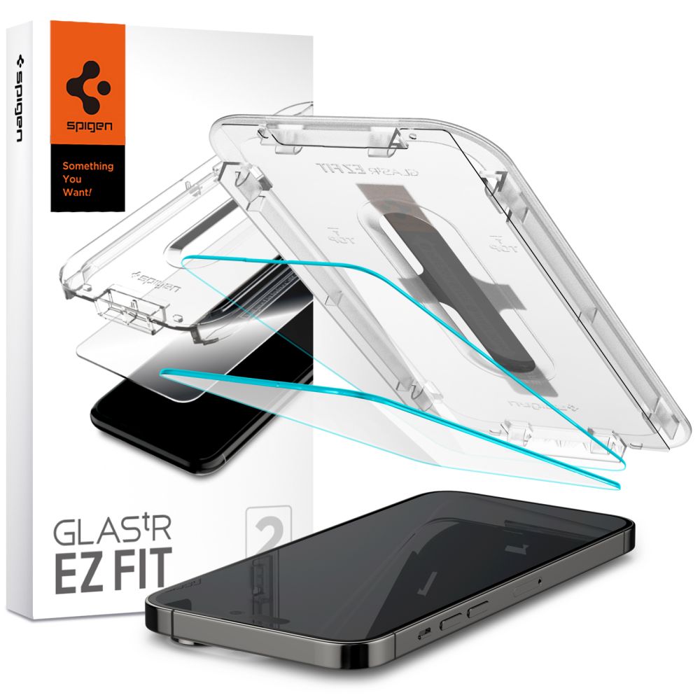 Spigen GlastR EZ FIT Screen Protector for Apple iPhone 14 Pro Max, Tempered Glass, Full Glue, Set of 2 pieces AGL05202