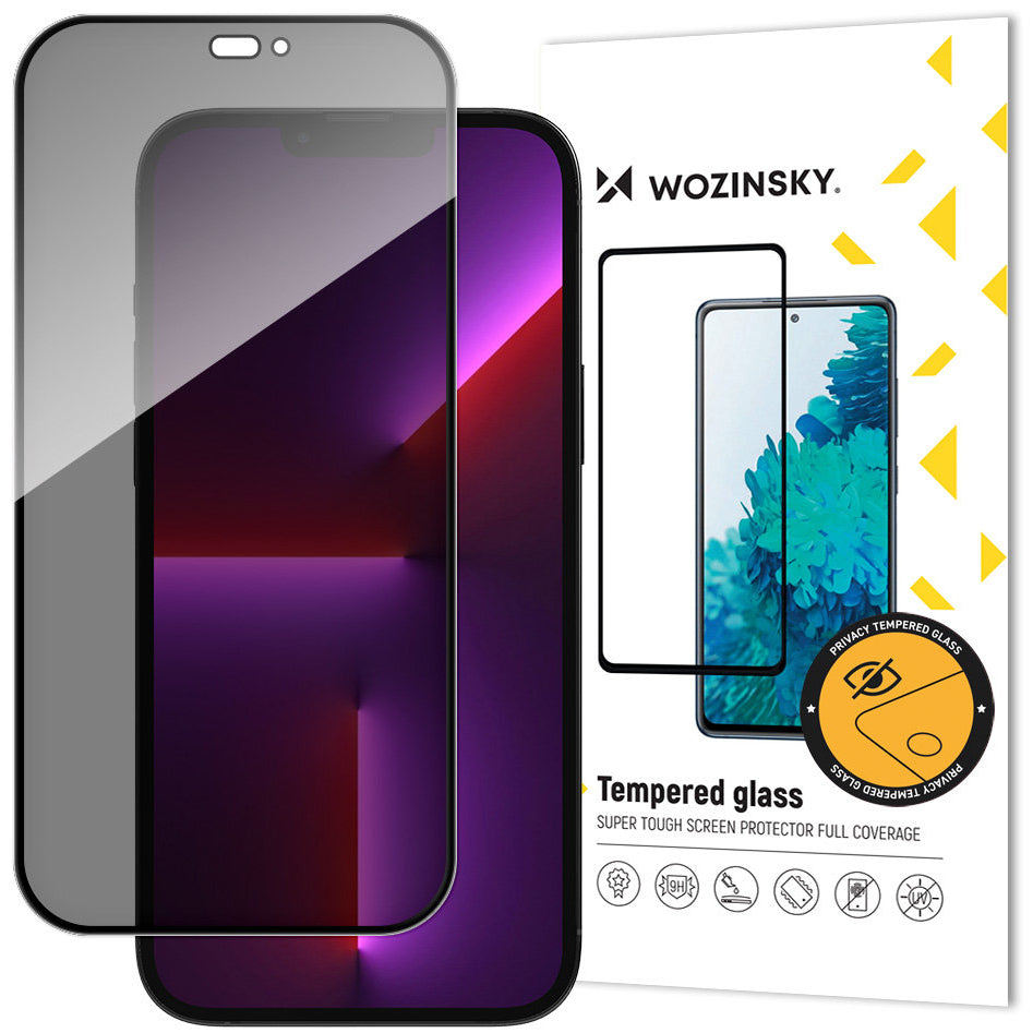 Privacy Screen Protector WZK AntiSpy for Apple iPhone 14 Pro, Tempered Glass, Full Glue