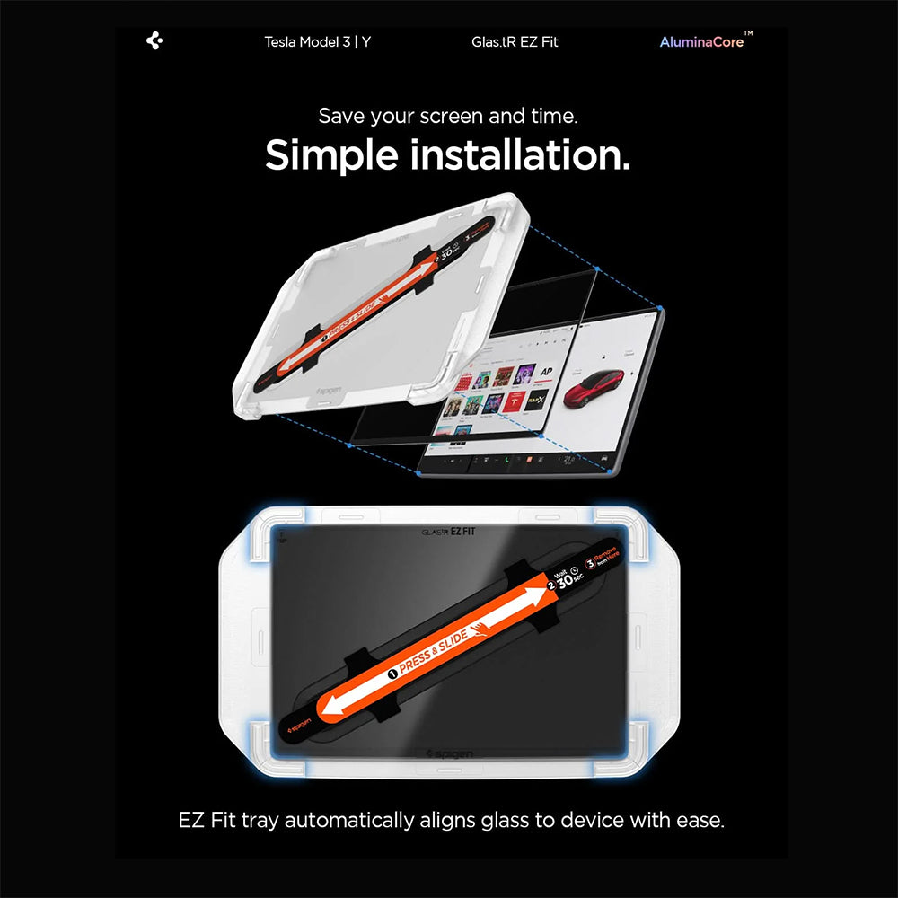 Spigen GlastR EZ FIT Protective Film for Tesla Y Navigation (2026 / 2025) / 3 (2026 / 2025 / 2024), Tempered Glass AGL10654
